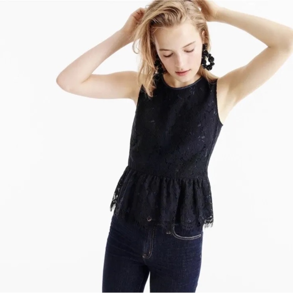 J.CREW Women's  Peplum Sleeveless Lace Top